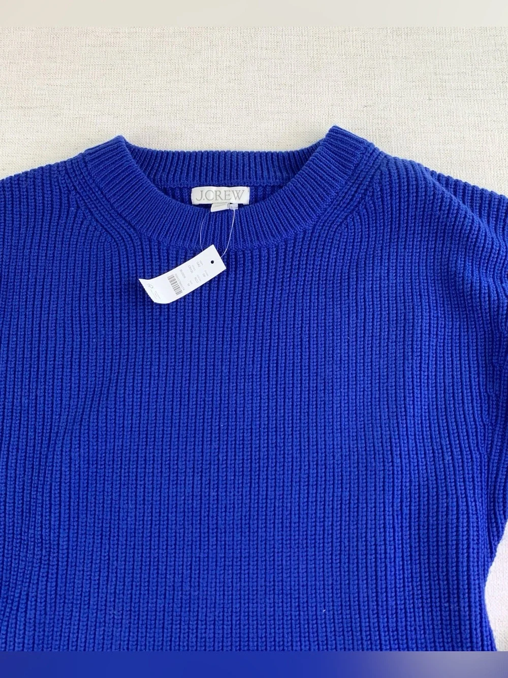J Crew women's M Fitted-waist crewneck sweater in ribbed merino wool in blue